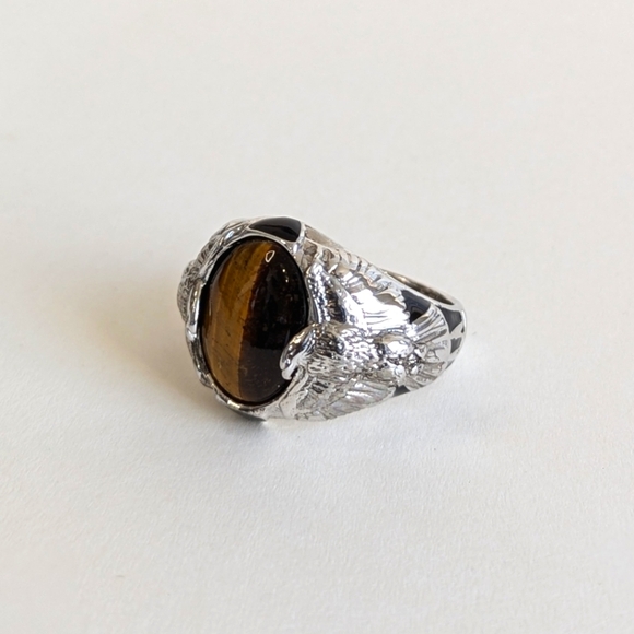 Bradford Exchange Untamed Spirit Tigers Eye Ring Eagle Flanked in Box sz 14¼ - Picture 7 of 12
